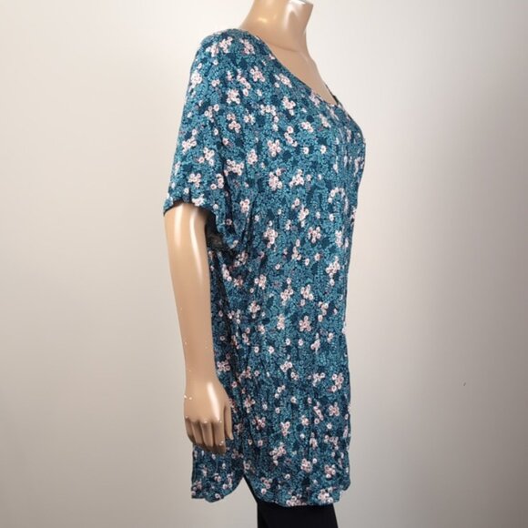 Joe Fresh Floral Tunic Top Womens Plus Size 3X Green Short Sleeve Tshirt - Picture 6 of 10